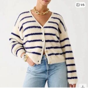 J Crew White and Cream Stripped Sweater